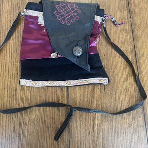 Hand Crafted Silk/Leather Shoulder Strap Purse